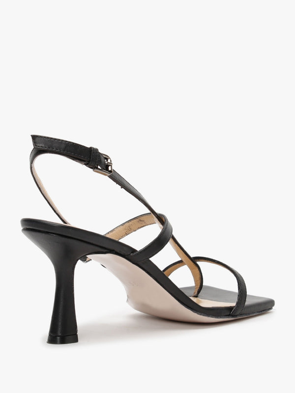 Barely Black Leather Square Toe Post Heeled Sandals