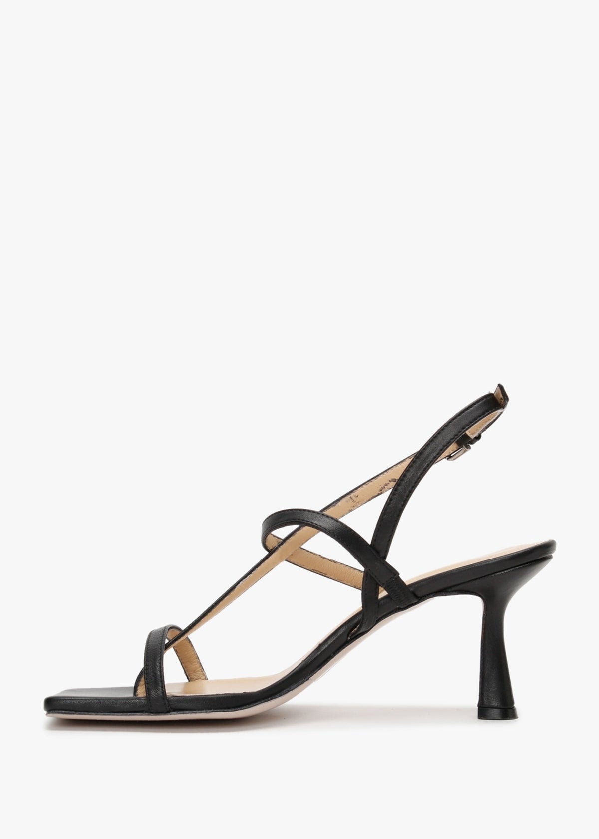 Barely Black Leather Square Toe Post Heeled Sandals