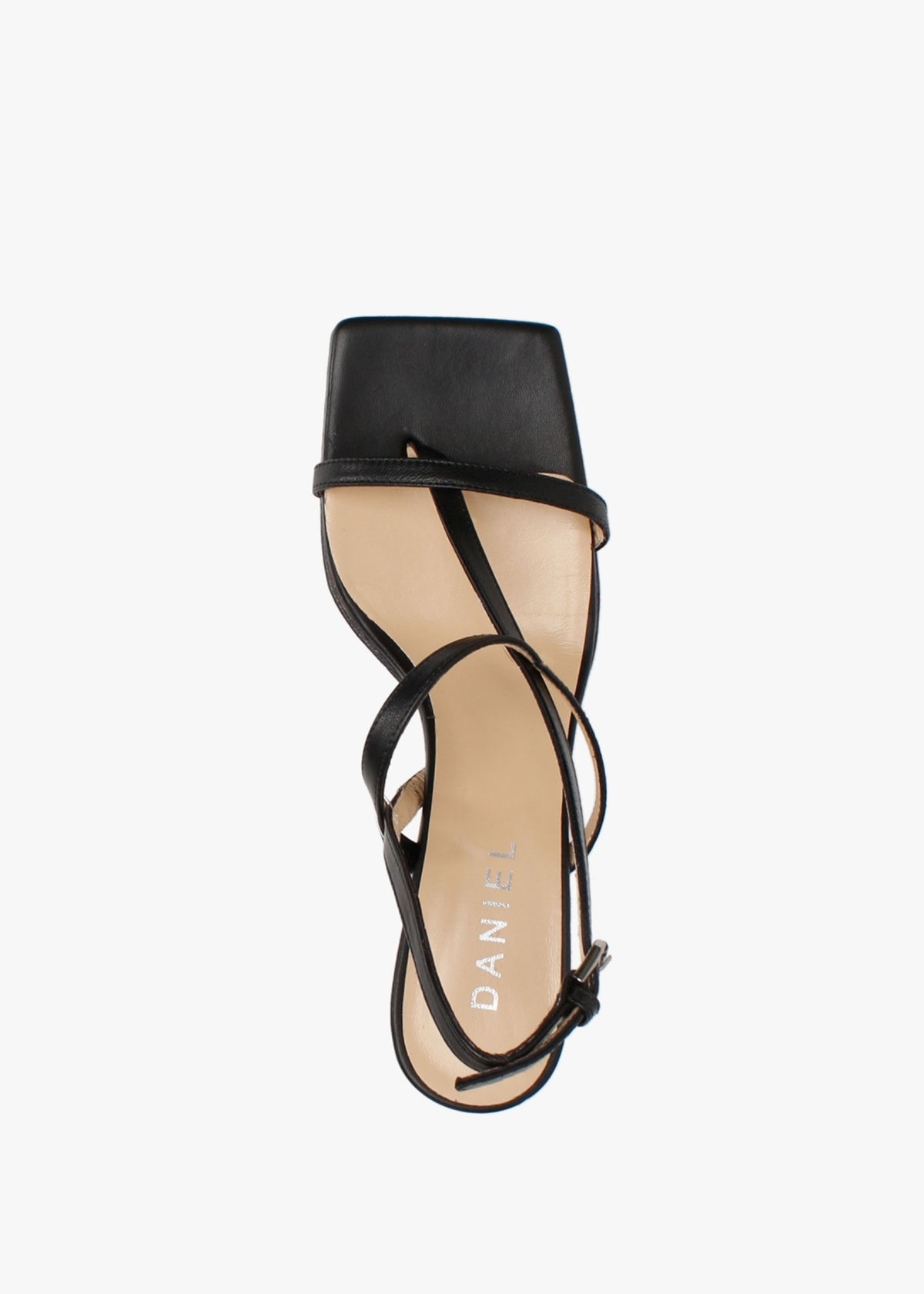 Barely Black Leather Square Toe Post Heeled Sandals