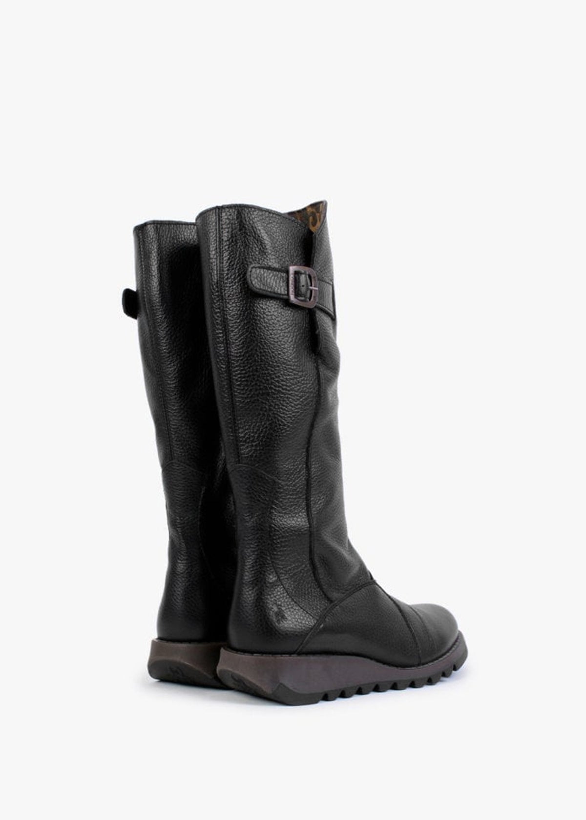 Mol Black Pebbled Leather Low Wedge Knee Boots