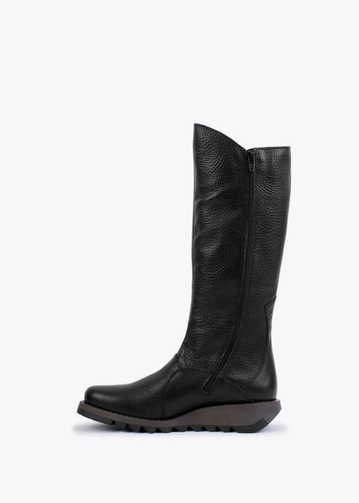 Mol Black Pebbled Leather Low Wedge Knee Boots