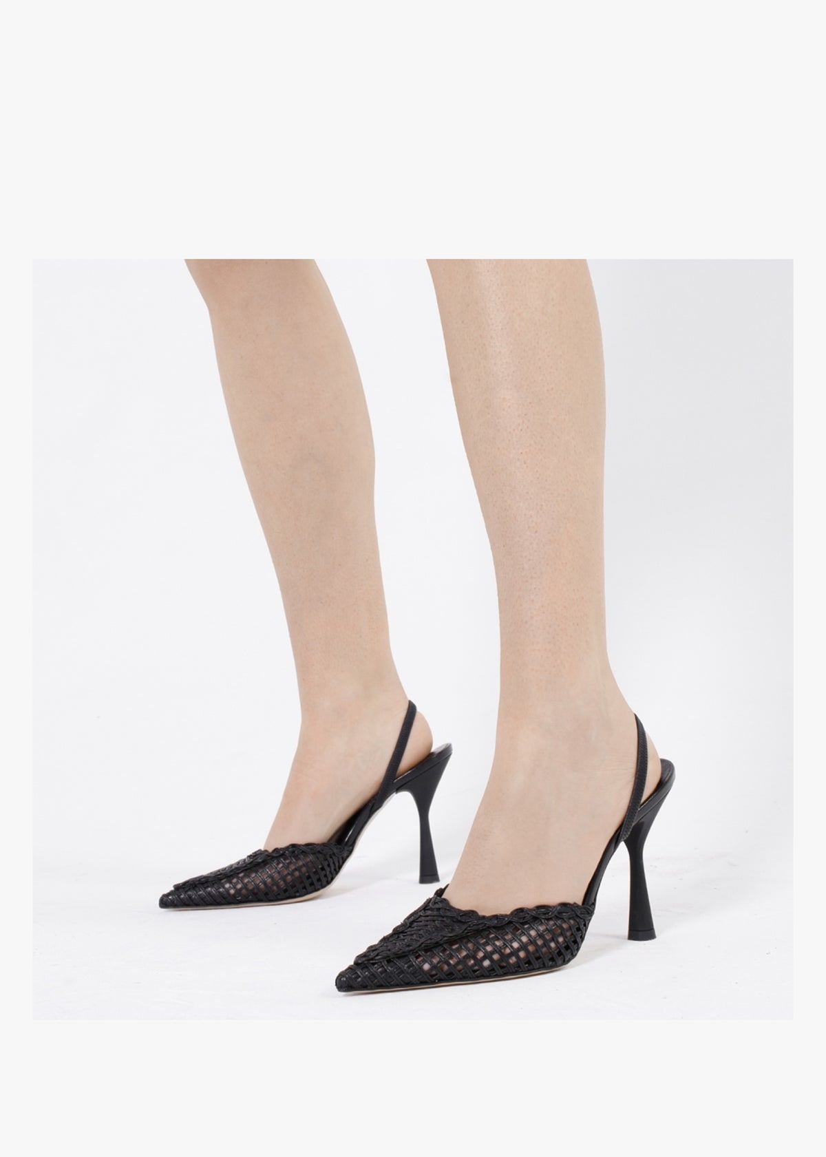 Tiffi Black Leather Woven Sling Back Court Shoes