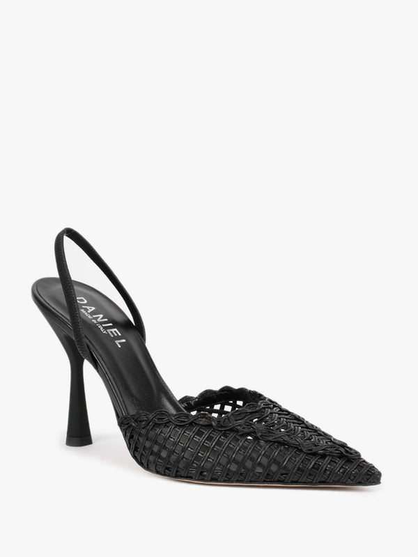 Tiffi Black Leather Woven Sling Back Court Shoes