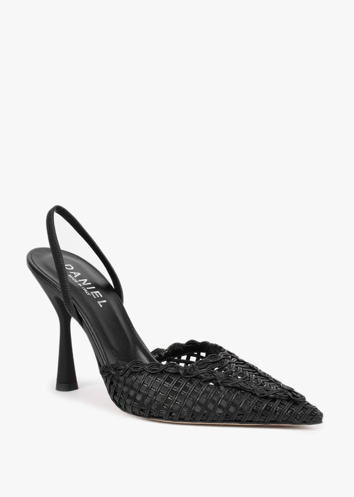 Tiffi Black Leather Woven Sling Back Court Shoes