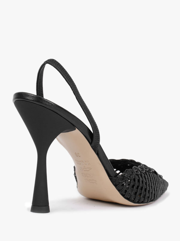 Tiffi Black Leather Woven Sling Back Court Shoes