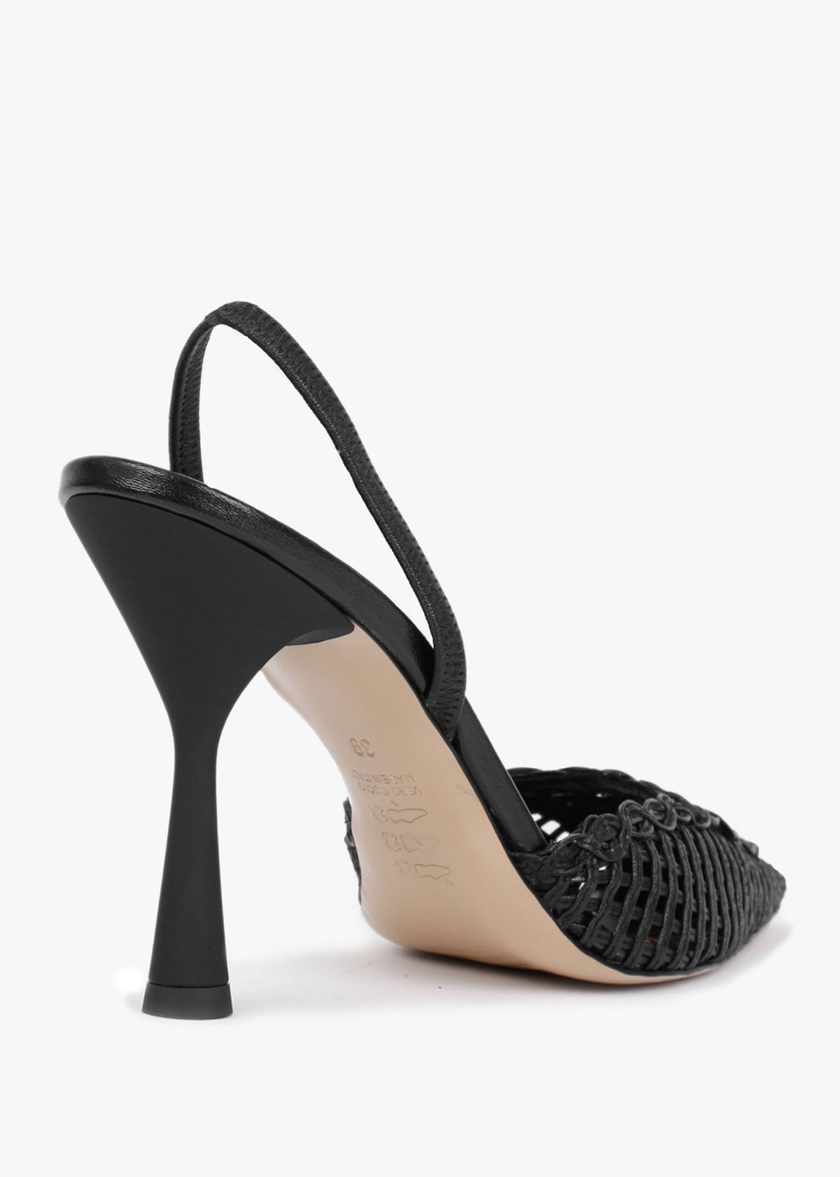 Tiffi Black Leather Woven Sling Back Court Shoes