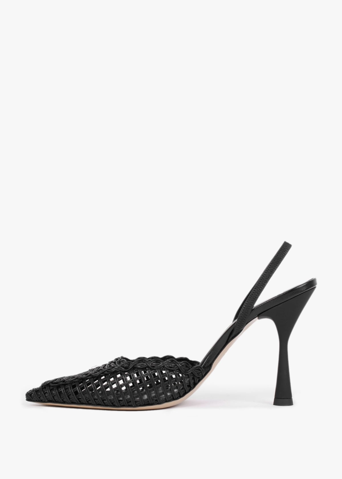 Tiffi Black Leather Woven Sling Back Court Shoes