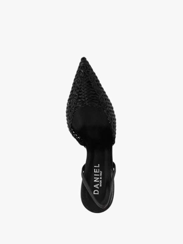Tiffi Black Leather Woven Sling Back Court Shoes