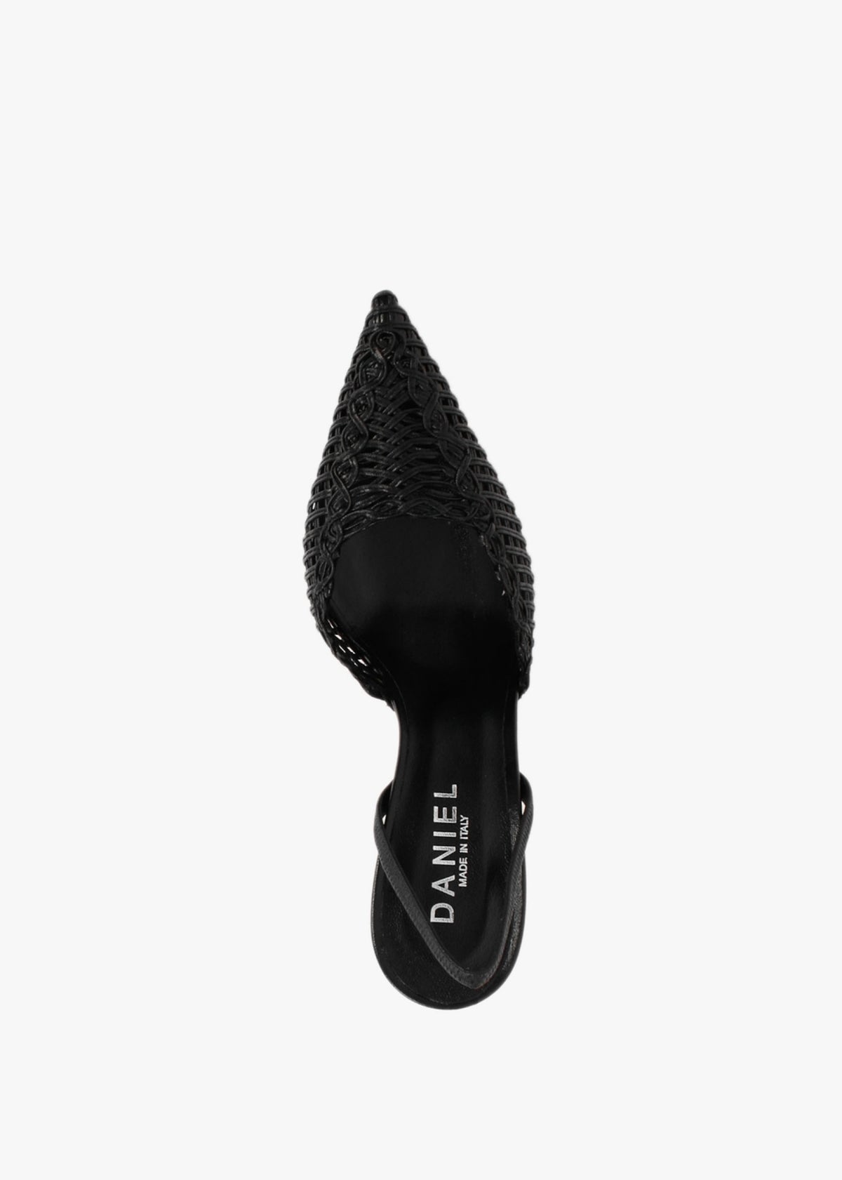 Tiffi Black Leather Woven Sling Back Court Shoes