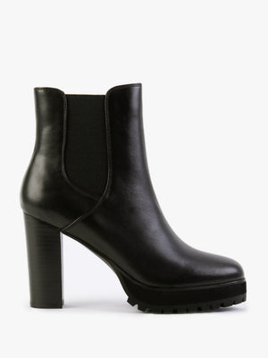 Slock Black Leather Block Heel Chelsea Boots