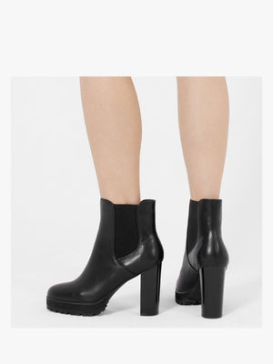 Slock Black Leather Block Heel Chelsea Boots