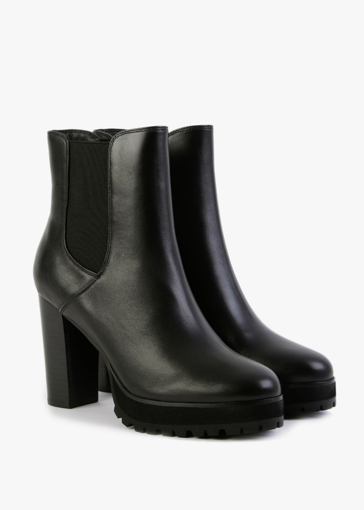Slock Black Leather Block Heel Chelsea Boots