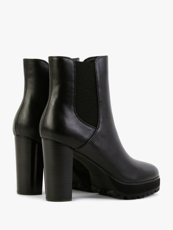 Slock Black Leather Block Heel Chelsea Boots