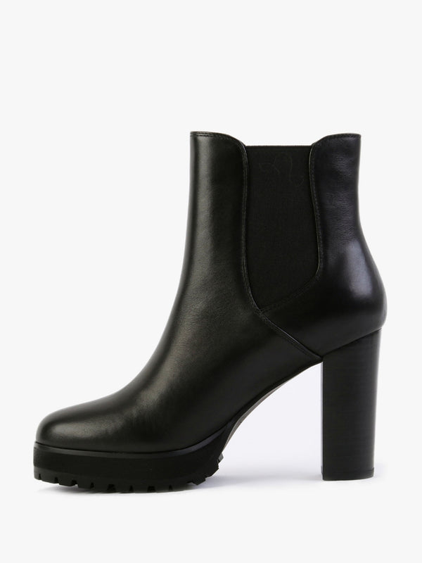 Slock Black Leather Block Heel Chelsea Boots