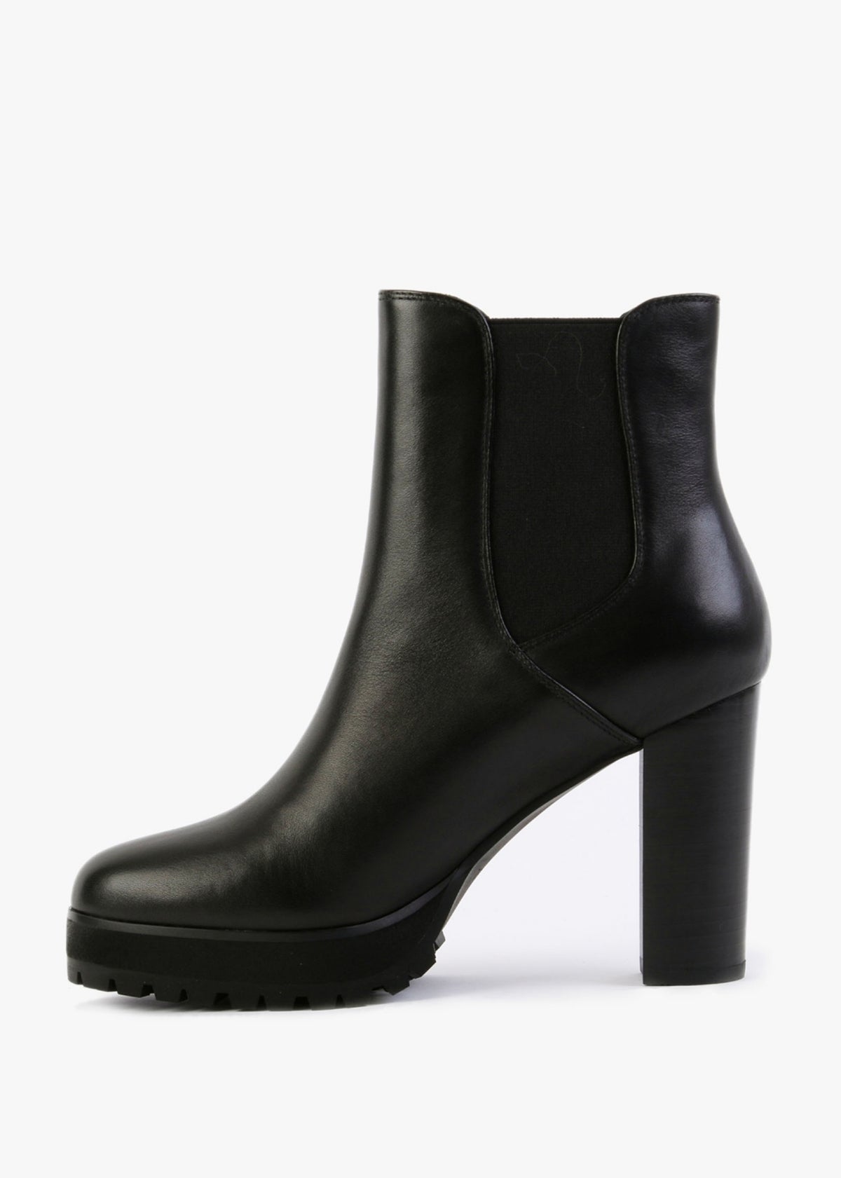 Slock Black Leather Block Heel Chelsea Boots