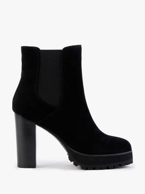 Slock Black Suede Block Heel Chelsea Boots