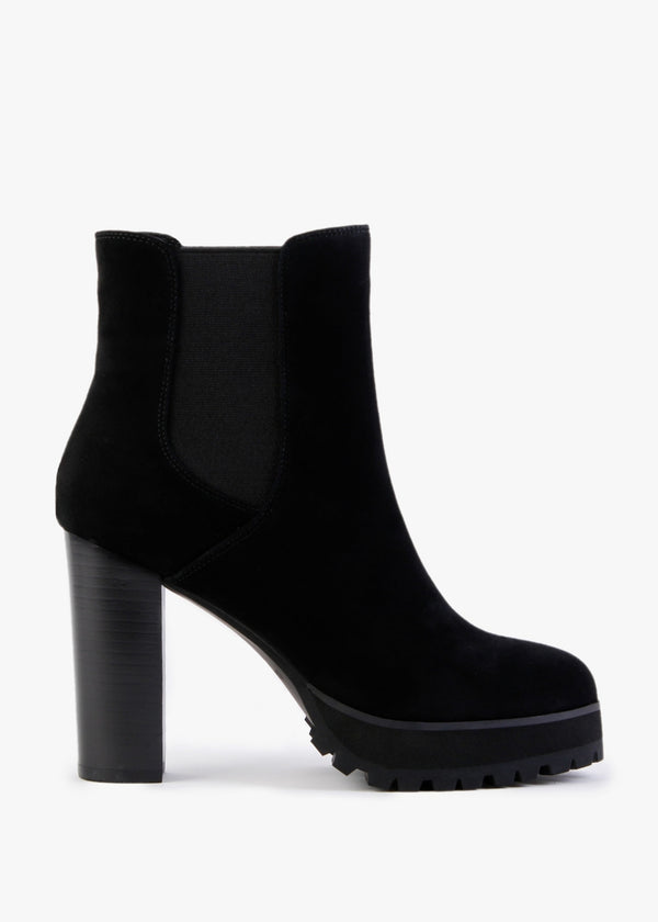 Slock Black Suede Block Heel Chelsea Boots