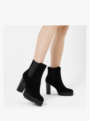 Slock Black Suede Block Heel Chelsea Boots
