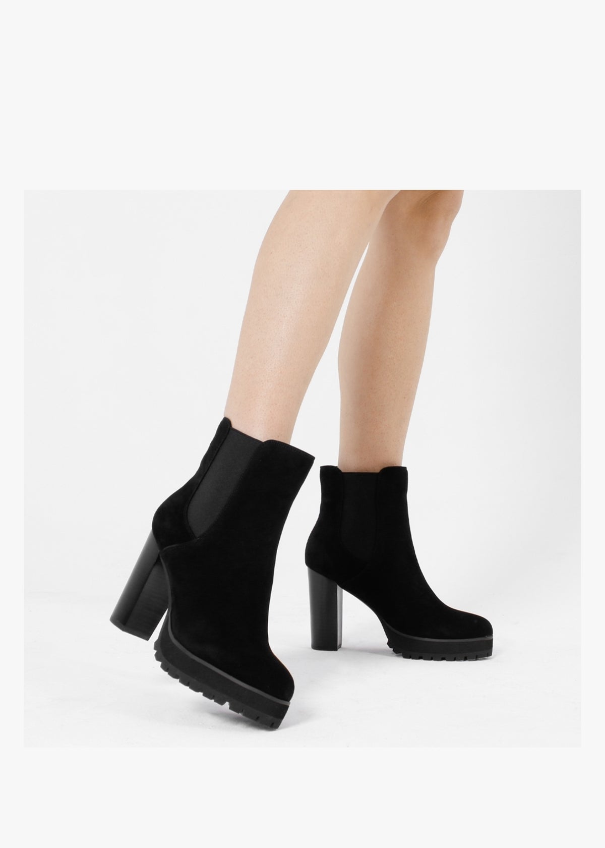 Slock Black Suede Block Heel Chelsea Boots
