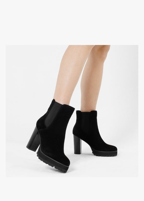 Slock Black Suede Block Heel Chelsea Boots