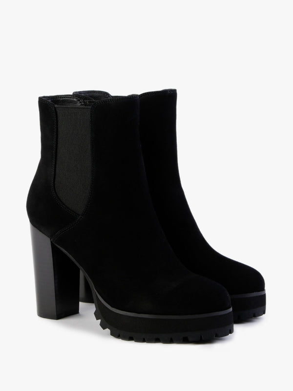 Slock Black Suede Block Heel Chelsea Boots