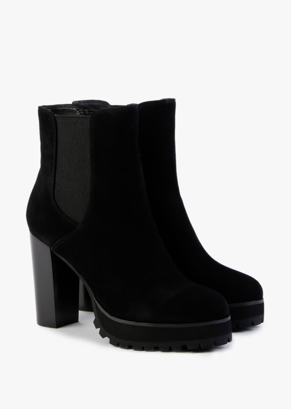 Slock Black Suede Block Heel Chelsea Boots