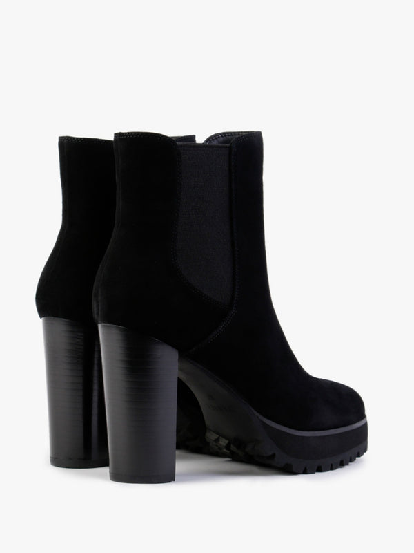 Slock Black Suede Block Heel Chelsea Boots