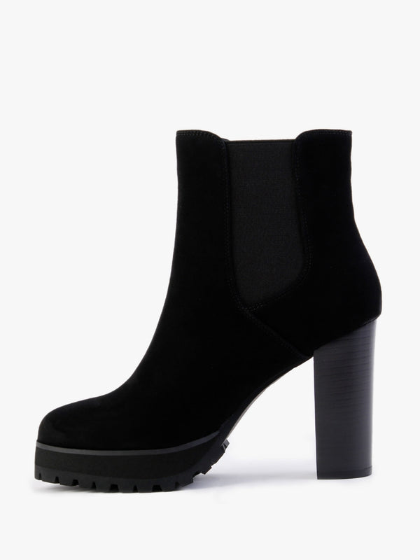 Slock Black Suede Block Heel Chelsea Boots
