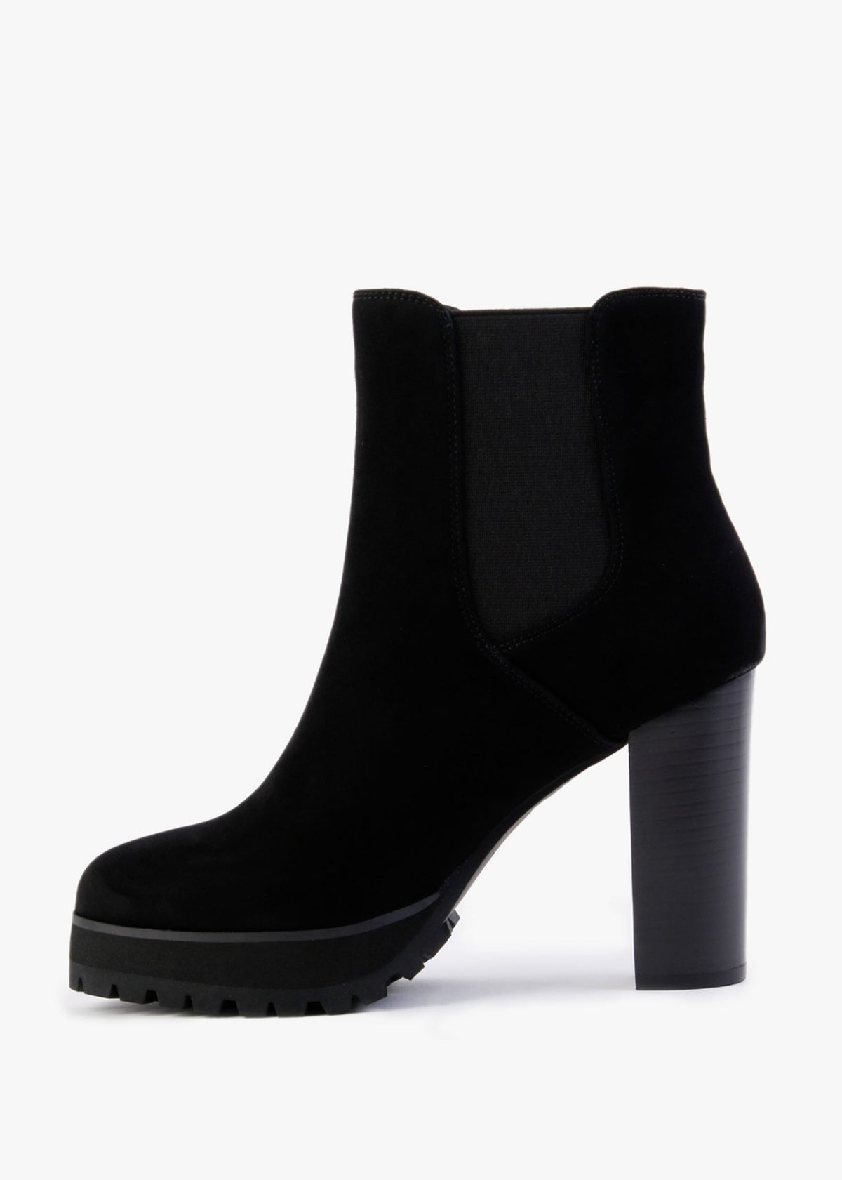 Slock Black Suede Block Heel Chelsea Boots