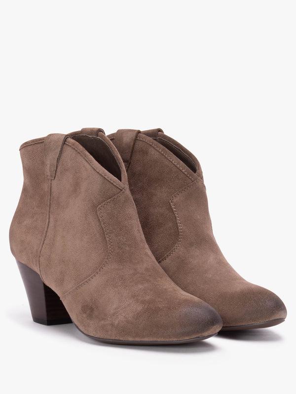 Jalouse Taupe Suede Western Ankle Boots