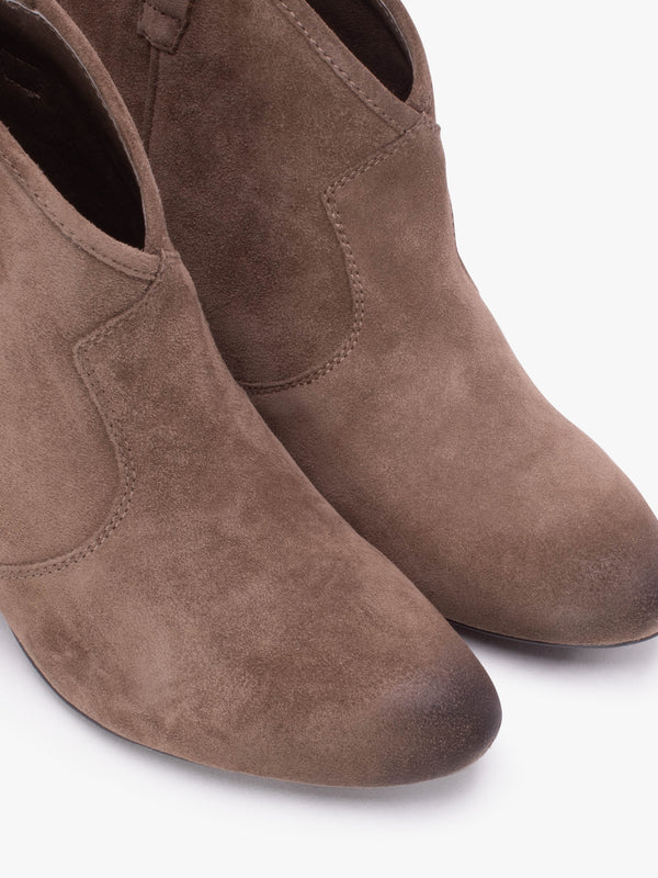Jalouse Taupe Suede Western Ankle Boots