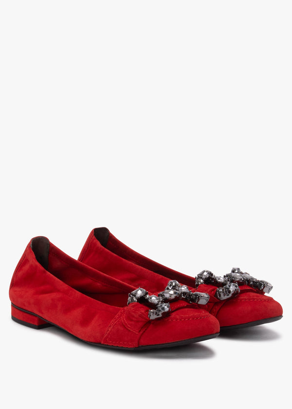 Malu Jewel Embellished Rosso Smoke Suede Pumps