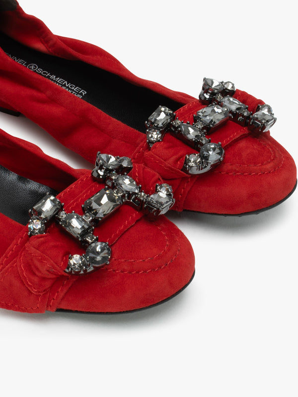Malu Jewel Embellished Rosso Smoke Suede Pumps