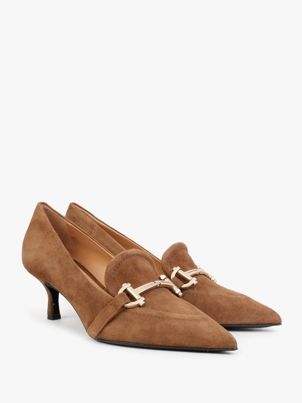Nobuck Tan Suede Kitten Heel Court Shoes