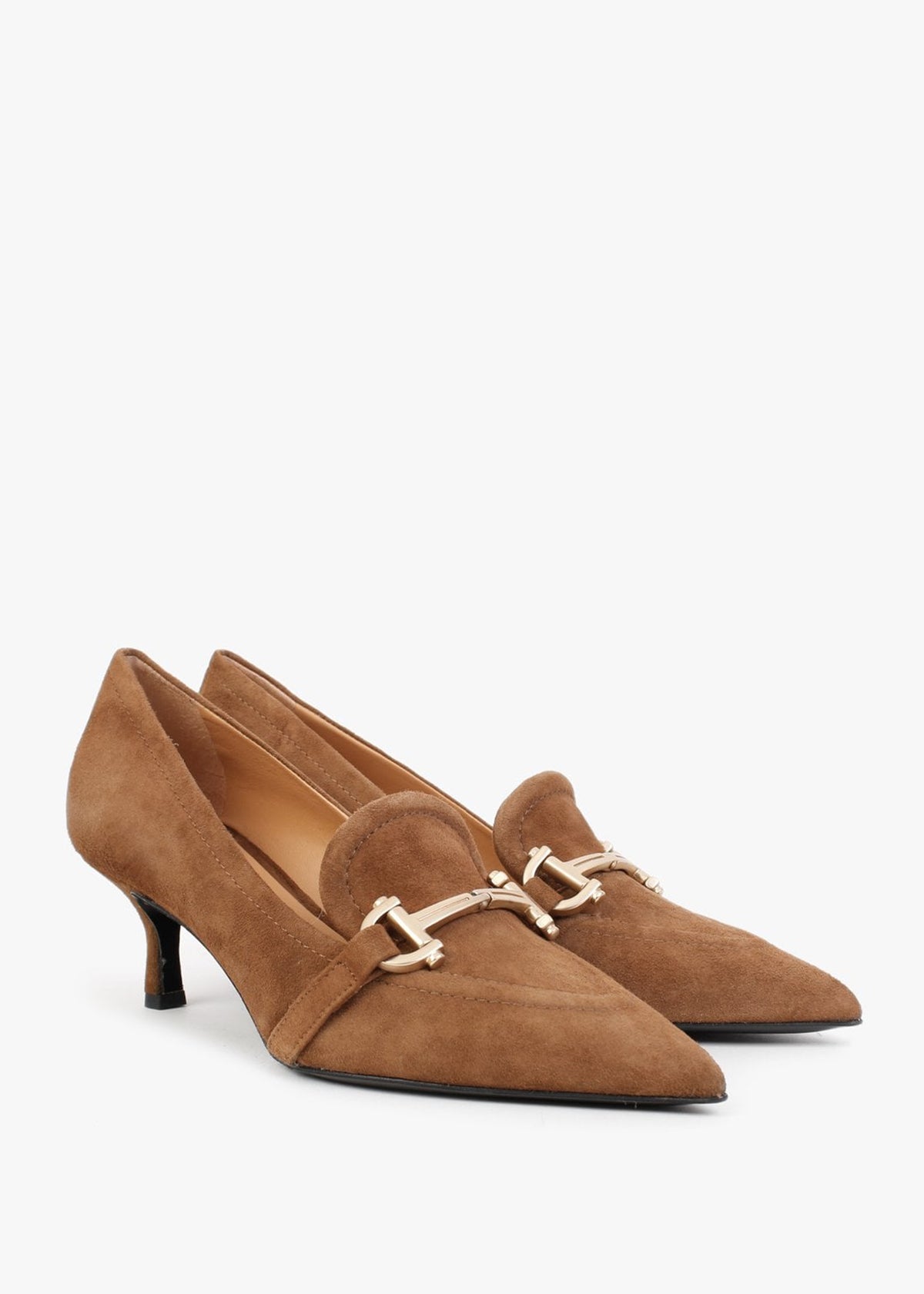 Nobuck Tan Suede Kitten Heel Court Shoes