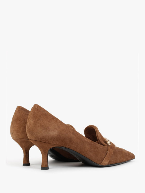 Nobuck Tan Suede Kitten Heel Court Shoes