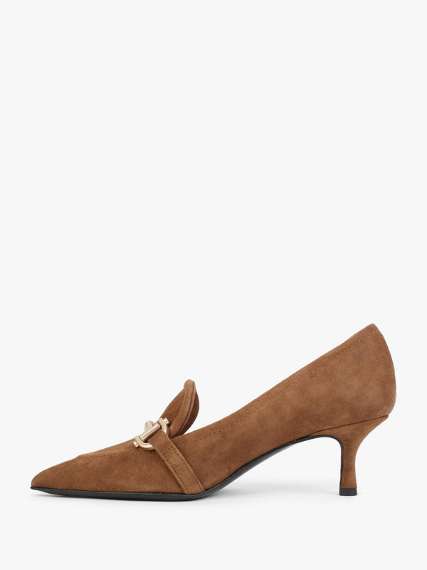 Nobuck Tan Suede Kitten Heel Court Shoes