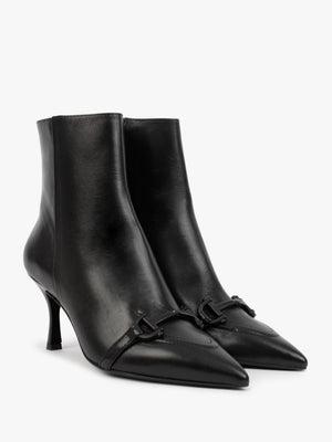 Nuckle Black Leather Horsebit Ankle Boots