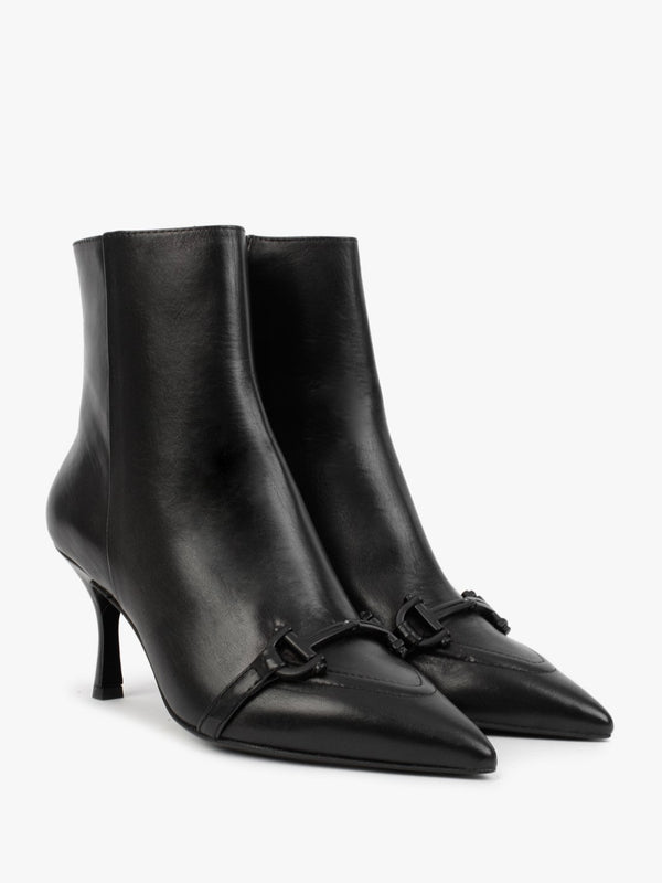 Nuckle Black Leather Horsebit Ankle Boots