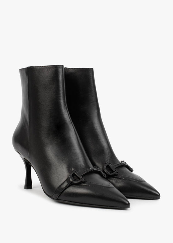 Nuckle Black Leather Horsebit Ankle Boots