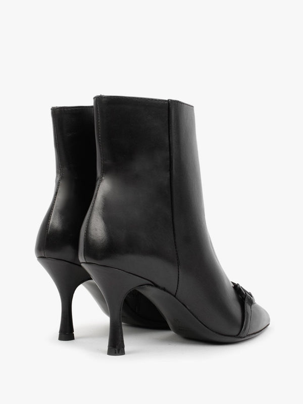 Nuckle Black Leather Horsebit Ankle Boots