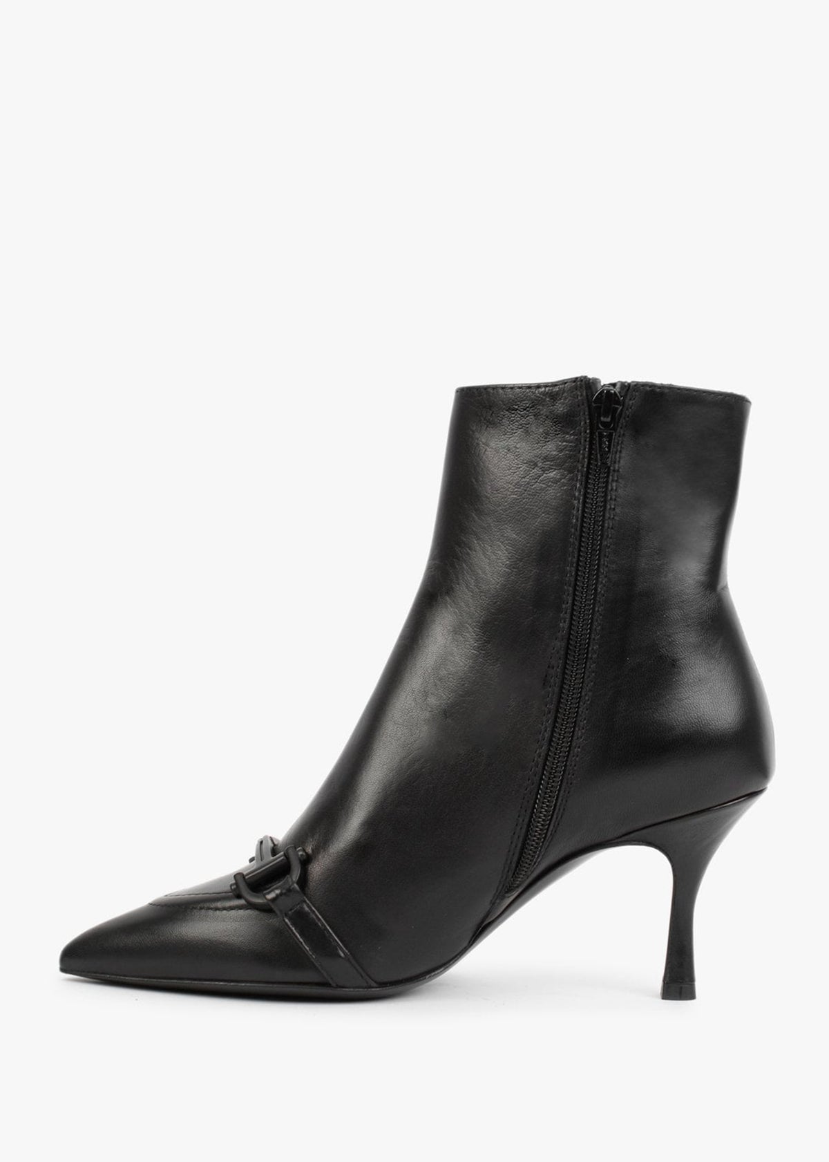 Nuckle Black Leather Horsebit Ankle Boots
