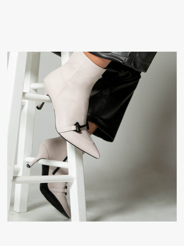 Nuckle Light Grey Leather Horsebit Ankle Boots