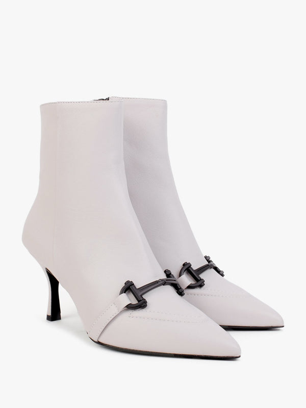 Nuckle Light Grey Leather Horsebit Ankle Boots