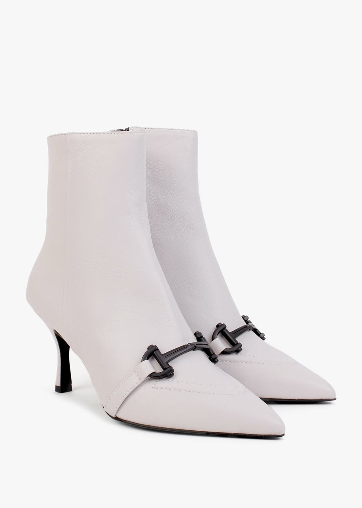 Nuckle Light Grey Leather Horsebit Ankle Boots
