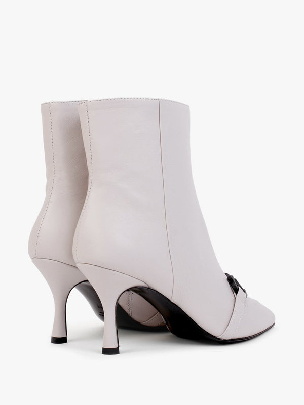 Nuckle Light Grey Leather Horsebit Ankle Boots