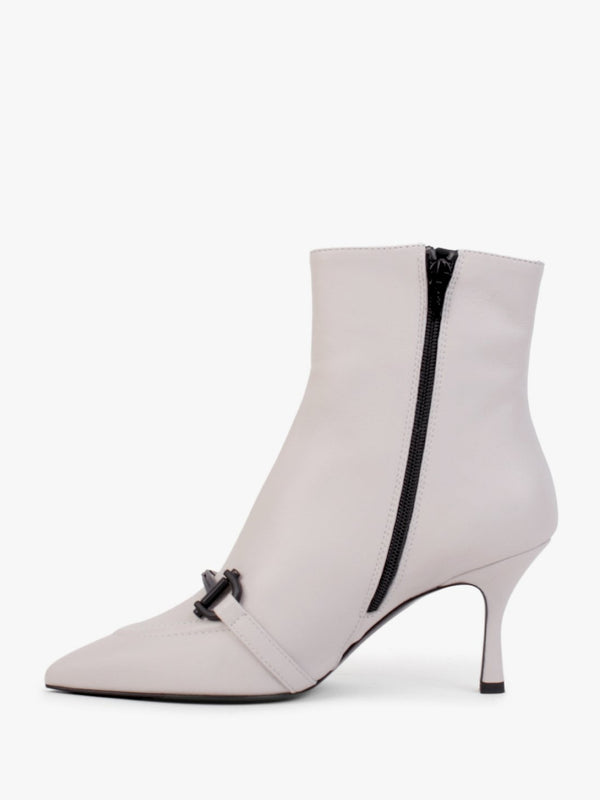 Nuckle Light Grey Leather Horsebit Ankle Boots