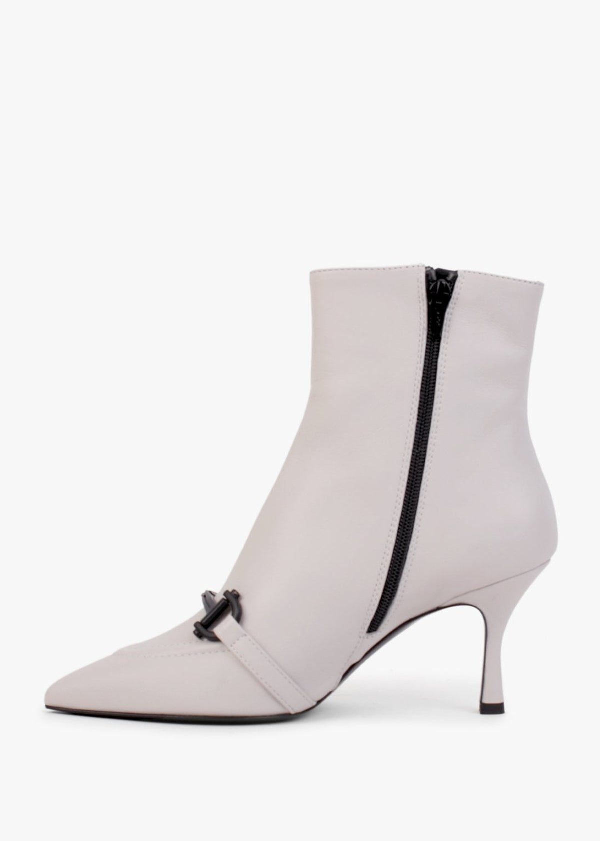 Nuckle Light Grey Leather Horsebit Ankle Boots