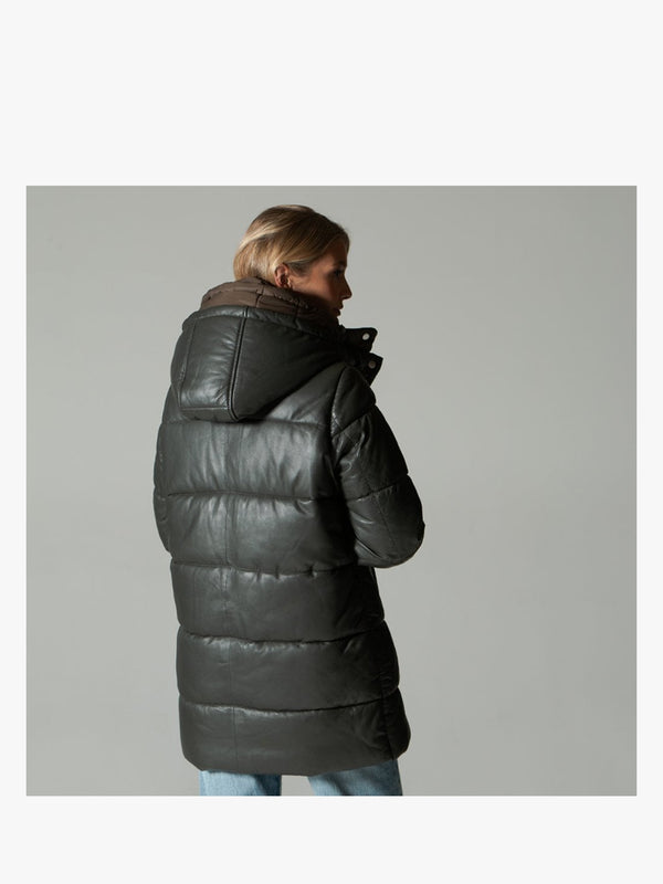 Fancy Khaki Leather Padded Coat