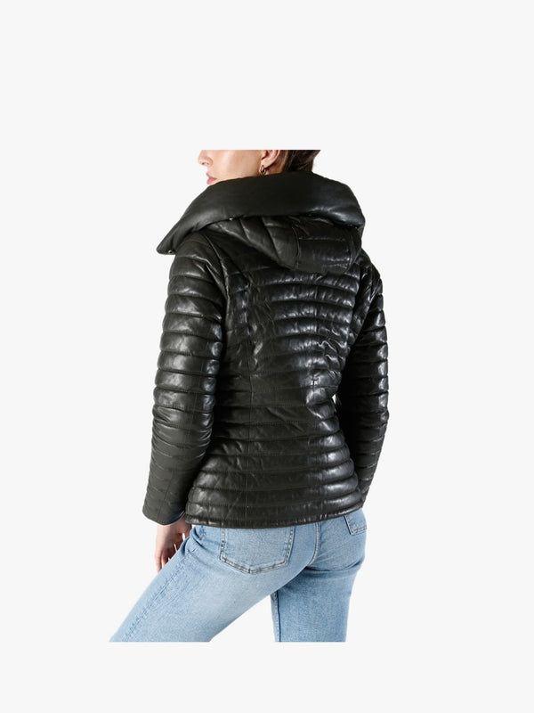 Hyper Quilted Khaki Leather Jacket